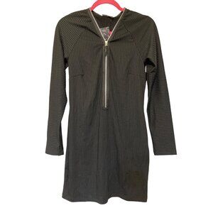 Nasty Gal Ribbed Black Long Sleeve Zipper Dress Size L Stretchy NWT